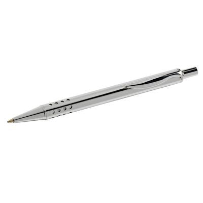 Branded Promotional SILVER CHROME METAL BALL PEN with Hole Design Grip Section Pen From Concept Incentives.