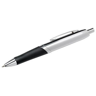 Branded Promotional SILVER CHROME METAL BALL PEN with Black Grip Pen From Concept Incentives.