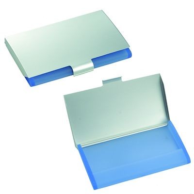 Branded Promotional BERING BUSINESS CARD HOLDER in Silver Metal & Blue Business Card Holder From Concept Incentives.