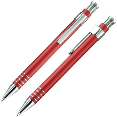 Branded Promotional SPRING TOP ALUMINIUM SILVER METAL BALL PEN in Red Pen From Concept Incentives.