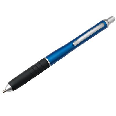 Branded Promotional ALUMINIUM SILVER METAL BALL PEN in Blue with Black Rubber Grip Pen From Concept Incentives.