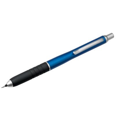 Branded Promotional ALUMINIUM SILVER METAL MECHANICAL PROPELLING PENCIL in Blue with Black Rubber Grip Pencil From Concept Incentives.