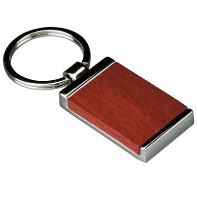 Branded Promotional RECTANGULAR WOOD & SILVER CHROME METAL KEYRING Keyring From Concept Incentives.