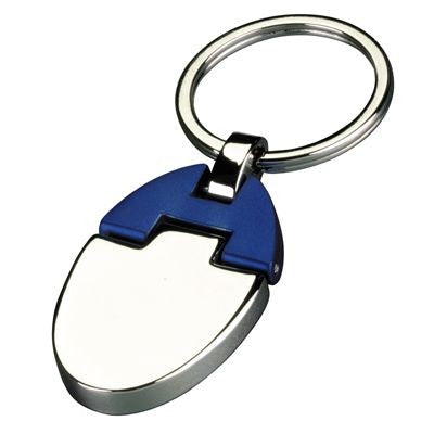 Branded Promotional METAL KEYRING in Silver Chrome & Blue Keyring From Concept Incentives.