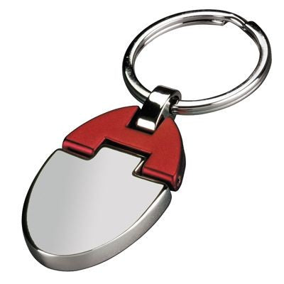 Branded Promotional METAL KEYRING in Silver Chrome & Red Keyring From Concept Incentives.