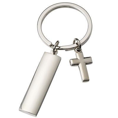 Branded Promotional CROSS CHARM SILVER METAL KEYRING Keyring From Concept Incentives.