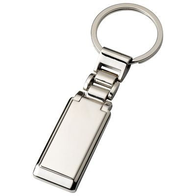 Branded Promotional RECTANGULAR SILVER CHROME METAL KEYRING Keyring From Concept Incentives.