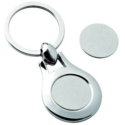 Branded Promotional GROOVE ROUND SILVER METAL KEYRING Keyring From Concept Incentives.