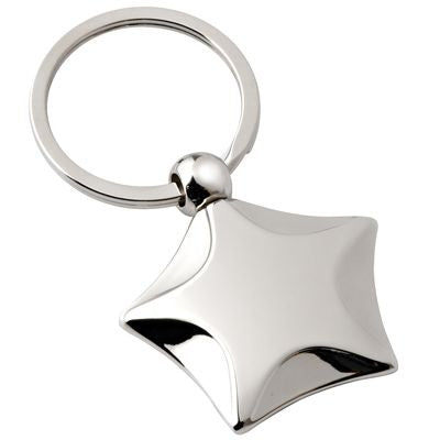 Branded Promotional STAR SILVER CHROME METAL KEYRING Keyring From Concept Incentives.