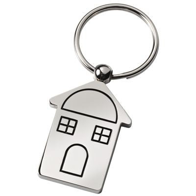 Branded Promotional CHALET HOUSE SHAPE SILVER METAL KEYRING Keyring From Concept Incentives.