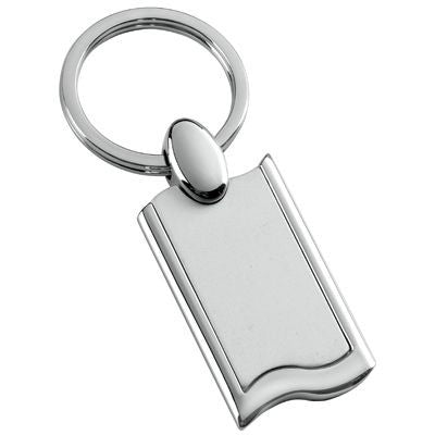 Branded Promotional RECTANGULAR WAVE SHINY SILVER CHROME METAL KEYRING Keyring From Concept Incentives.