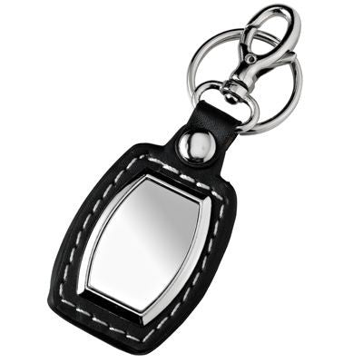 Branded Promotional SILVER METAL & BLACK PU KEYRING Keyring From Concept Incentives.