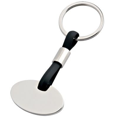 Branded Promotional SILVER CHROME METAL & BLACK PVC OVAL KEYRING Keyring From Concept Incentives.