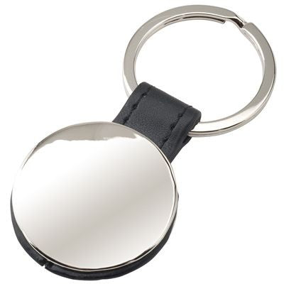 Branded Promotional ROUND SILVER METAL & LEATHER KEYRING Keyring From Concept Incentives.