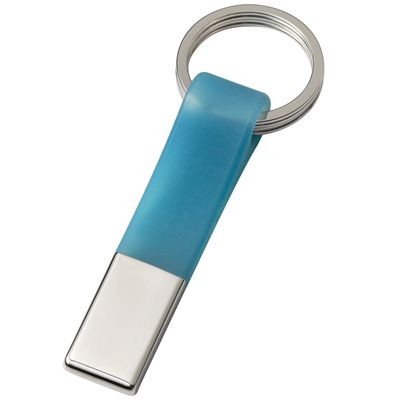 Branded Promotional DOUBLE RING SILVER METAL & BLUE PVC KEYRING Keyring From Concept Incentives.