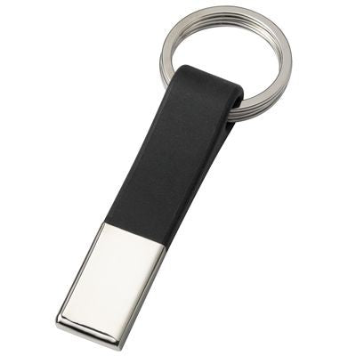 Branded Promotional DOUBLE RING SILVER METAL & BLACK PVC KEYRING Keyring From Concept Incentives.