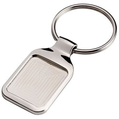 Branded Promotional SILVER METAL RECTANGULAR KEYRING Keyring From Concept Incentives.