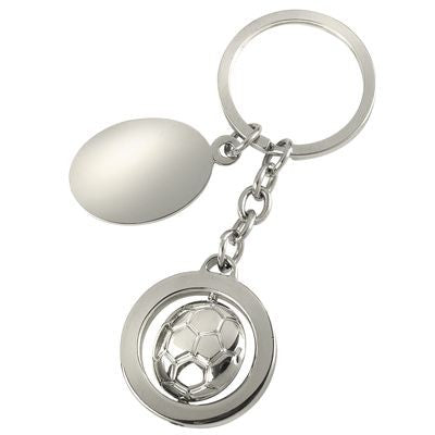 Branded Promotional SPINNING FOOTBALL KEYRING in Silver Metal Keyring From Concept Incentives.