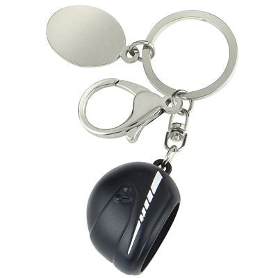 Branded Promotional SILVER METAL & BLACK CRASH HELMET KEYRING Keyring From Concept Incentives.