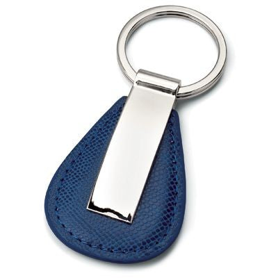 Branded Promotional METAL KEYRING in Shiny Silver Chrome & Blue Faux Leather Keyring From Concept Incentives.