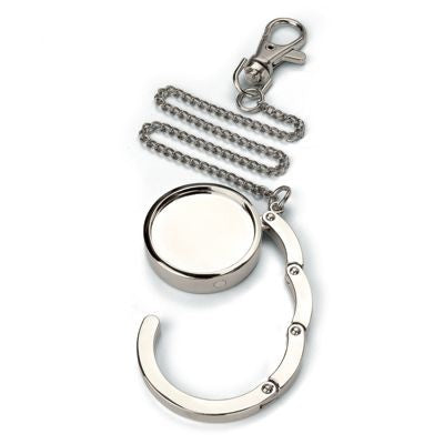 Branded Promotional HANDBAG HANGER HOOK in Silver Chrome Metal with Chain Handbag Hanger From Concept Incentives.