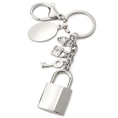 Branded Promotional PADLOCK KEYRING & CHARMS in Silver Metal Keyring From Concept Incentives.