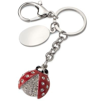 Branded Promotional LADYBIRD BUG METAL KEYRING in Red with Crystals Keyring From Concept Incentives.