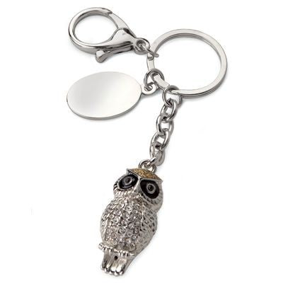 Branded Promotional LITTLE OWL SILVER METAL KEYRING with Crystals Keyring From Concept Incentives.