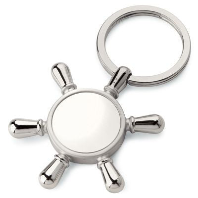 Branded Promotional SHIPS WHEEL KEYRING in Silver Metal Keyring From Concept Incentives.