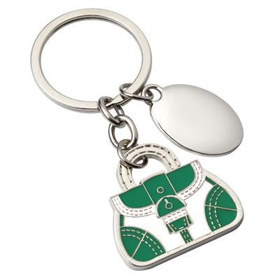 Branded Promotional HANDBAG METAL KEYRING in Green & White Keyring From Concept Incentives.