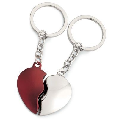 Branded Promotional BROKEN HEART METAL KEYRING in Silver Chrome & Red Keyring From Concept Incentives.