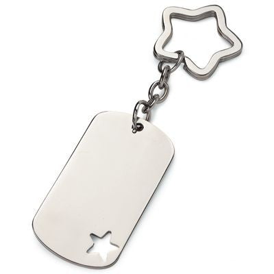 Branded Promotional DOG TAG SILVER METAL KEYRING with Star Cutout Keyring From Concept Incentives.