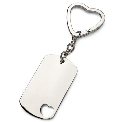 Branded Promotional DOG TAG SILVER METAL KEYRING with Heart Cutout Keyring From Concept Incentives.