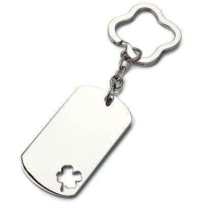 Branded Promotional DOG TAG SILVER METAL KEYRING with Cloverleaf Cutout Keyring From Concept Incentives.