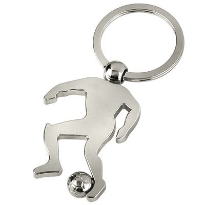 Branded Promotional FOOTBALLER SILVER METAL KEYRING Keyring From Concept Incentives.