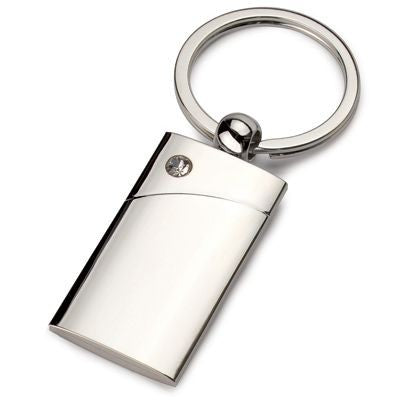 Branded Promotional RECTANGLE SILVER CHROME METAL KEYRING with Crystal Keyring From Concept Incentives.