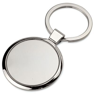 Branded Promotional LARGE ROUND SILVER CHROME METAL KEYRING Keyring From Concept Incentives.