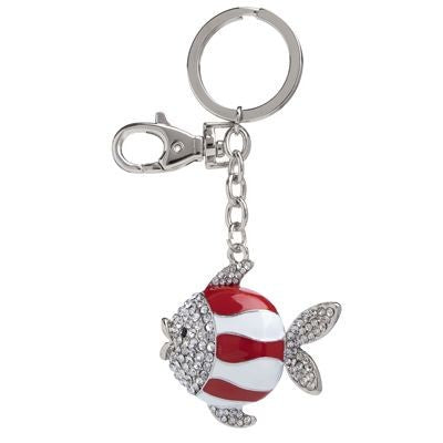 Branded Promotional FISH METAL KEYRING in Red & White with Crystals Keyring From Concept Incentives.