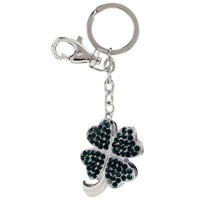 Branded Promotional CLOVER LEAF METAL KEYRING with Dark Green Crystals Keyring From Concept Incentives.