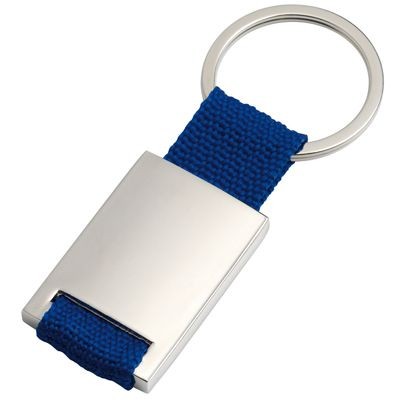 Branded Promotional SILVER METAL KEYRING with Blue Webbing Strap Keyring From Concept Incentives.