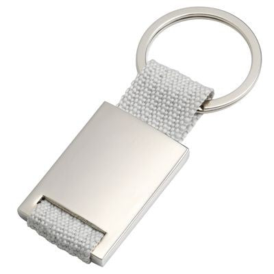 Branded Promotional SILVER METAL KEYRING with Grey Webbing Strap Keyring From Concept Incentives.