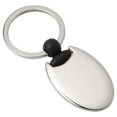 Branded Promotional OVAL METAL KEYRING in Silver & Black Keyring From Concept Incentives.