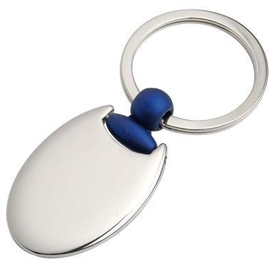 Branded Promotional OVAL METAL KEYRING in Silver & Blue Keyring From Concept Incentives.