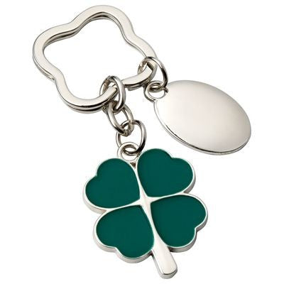 Branded Promotional FOUR LEAF CLOVER METAL KEYRING in Silver & Green Keyring From Concept Incentives.