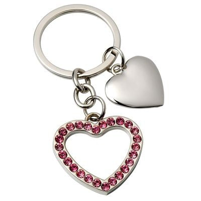 Branded Promotional HEART METAL KEYRING with Pink Crystals Keyring From Concept Incentives.