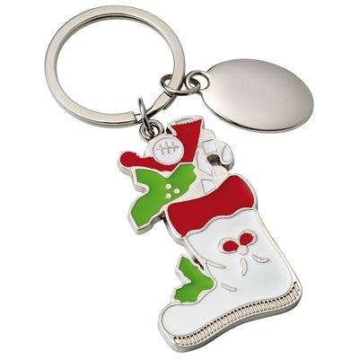 Branded Promotional SANTA STOCKING METAL KEYRING Keyring From Concept Incentives.