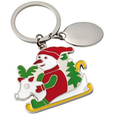 Branded Promotional CHRISTMAS SLEIGH METAL KEYRING Keyring From Concept Incentives.