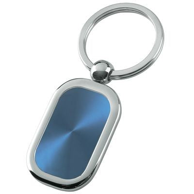 Branded Promotional SILVER METAL KEYRING with Blue Inset Plate Keyring From Concept Incentives.