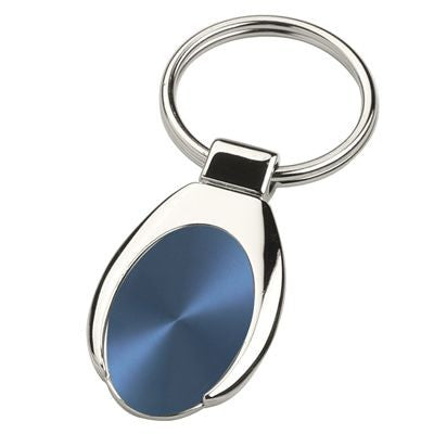 Branded Promotional ANDREW SILVER METAL KEYRING with Blue Inset Plate Keyring From Concept Incentives.