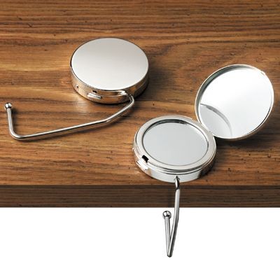 Branded Promotional ROUND HANDBAG HANGER HOOK with Mirror in Silver Chrome Metal Handbag Hanger From Concept Incentives.
